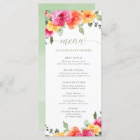 Menu baby shower orange rose chaud fleuri