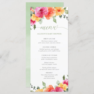 Menu baby shower orange rose chaud fleuri