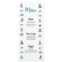 Menu Baby shower Ours Bleu Teddy