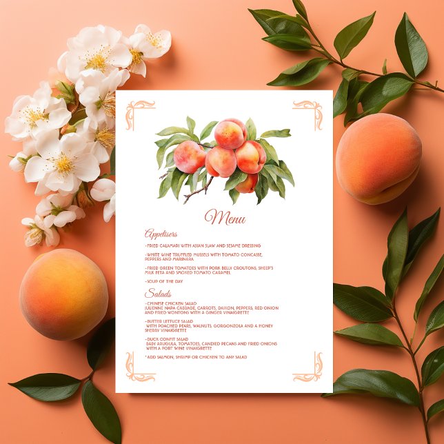 Menu Baby shower Peach Fuzz (Peach Fuzz Baby Shower)