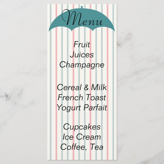 Menu baby shower "Pique-nique Parapluie" (Devant)