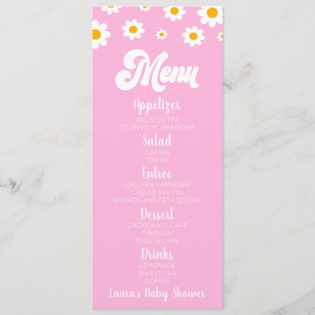 Menu Baby shower rose Retro (Devant)