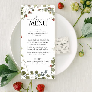 Menu Baigne de mariage aquarelle vintage à la fraise