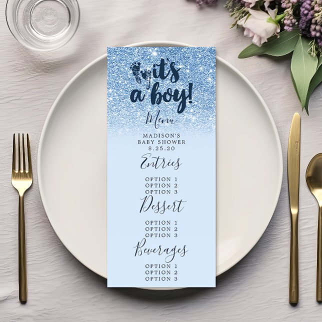 Menu Bain de bébé bleu marine Paillettes C'est un garço (Créateur téléchargé)