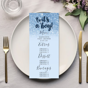Menu Bain de bébé bleu pailleté C'est un garçon Baby Sh
