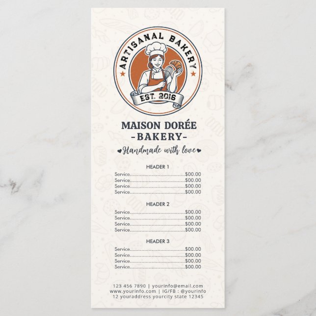 Menu Bakery Pastry Chef Baking Catering Gold Price List (Devant)