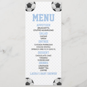 Menu Balle de football Sports Baby shower bleu Nourritu