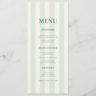 Menu Bandes vertes chic et ivoire intemporel vintage