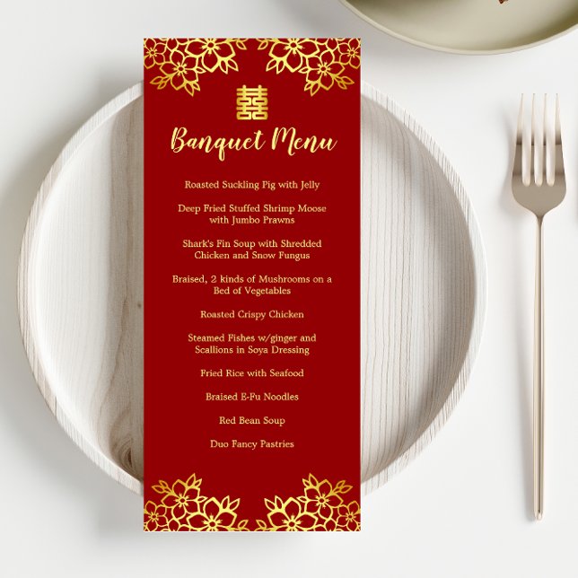 Menu Banquet de mariage moderne chinois à fleurs rouges (Créateur téléchargé)