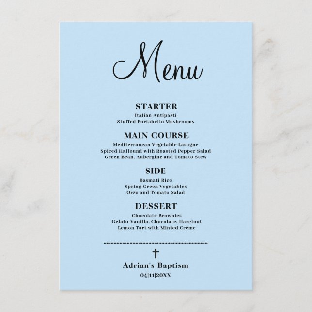 Menu Baptême Blue Boy (Devant)