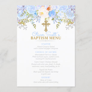 Menu Baptême Jardin Rose bleu Personnalisé 5x7 Événemen