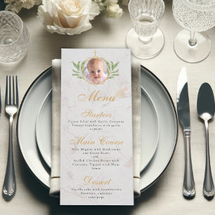 Menu Baptême Photo Botanique Marbre d'or Feuille Foliag