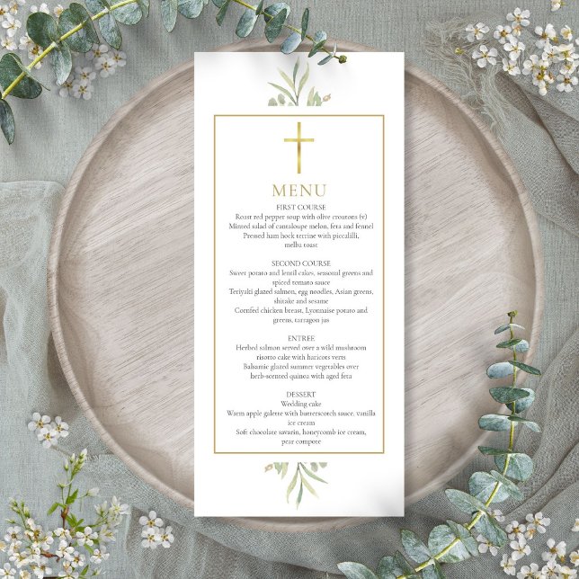 Menu Baptême Première Communion Confirmation Verdure  (Baptism First Communion Confirmation Greenery Menu)