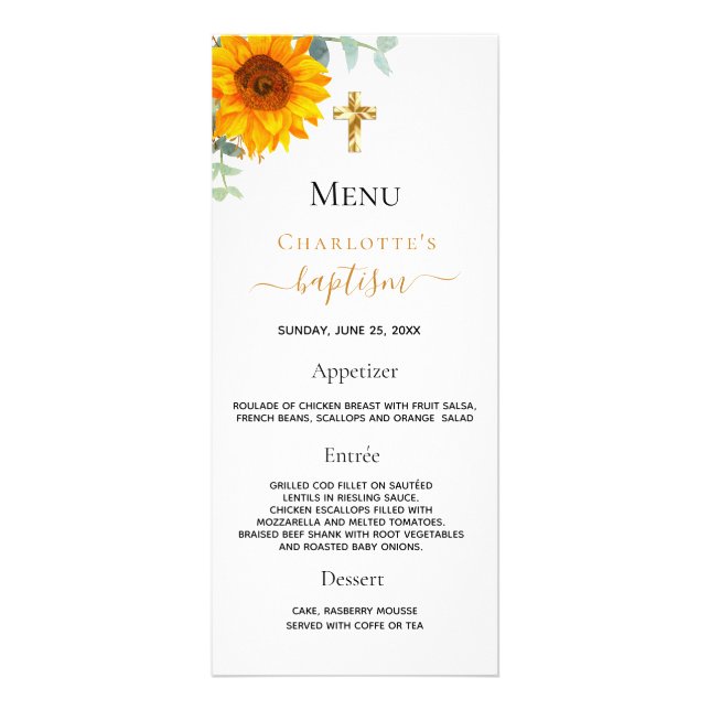 Menu Baptême tournesol eucalyptus verdure (Devant)