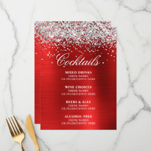 Menu Bar à cocktails en faux argent pailleté et feuille