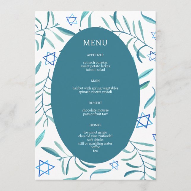Menu Bar Bat Mitzvah Mariage Juif Botaniques Personnali (Devant)