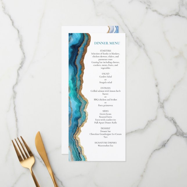 Menu Bar ou Bat Mitzvah Agate Or Bleu (Devant/Arrière en situation)