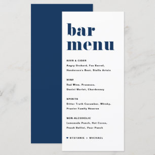 Menu Barre de Mariage de typographie rétro en bleu de m