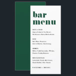 Menu Barre de Mariage Green Bold Retro Typography<br><div class="desc">Ajoutez ce papier à lettres de carte à barres personnalisable à votre paysage de table d'évènement. Ils sont dotés d'une typographie rétro audacieuse et d'une typographie simple verte et noire. Cette carte de menu verte au bar conviendra parfaitement aux mariages,  aux douches nuptiales,  aux baby showers,  etc.</div>