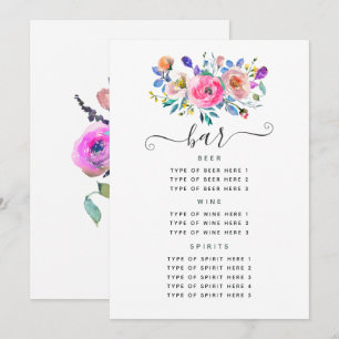 Menu Barre de mariage vintage à fleurs rose chaud