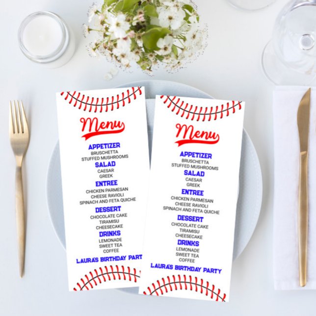 Menu Baseball Sports Rouge Bleu Nourriture fête d'anniv (Créateur téléchargé)