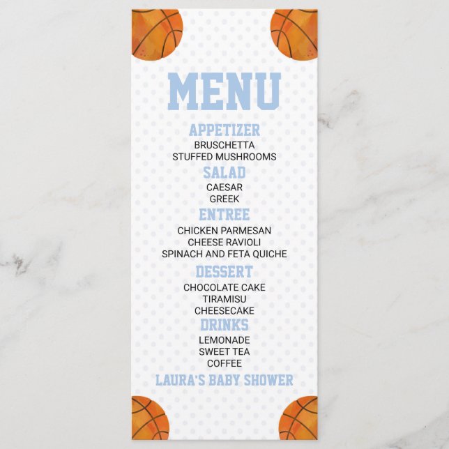 Menu Basketball Ball Sports Blue Baby shower Nourriture (Devant)