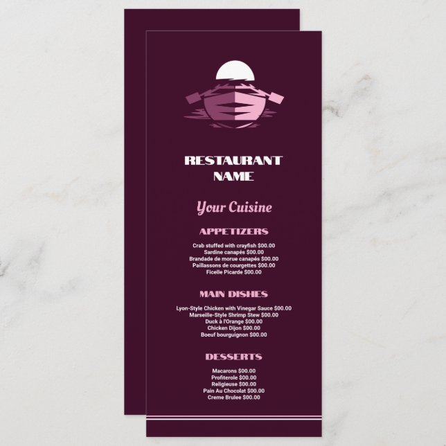 Menu Bateau de pêche, Restaurant Mince (Devant / Derrière)