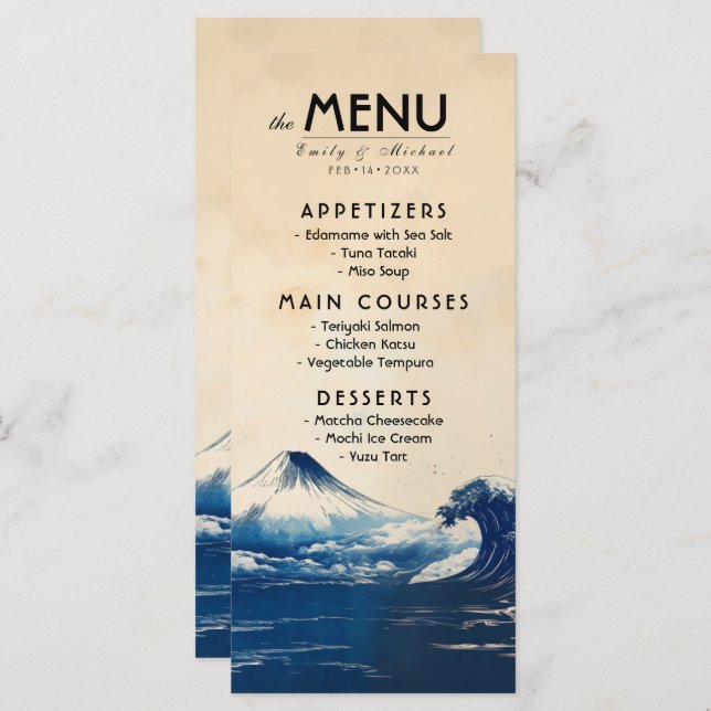 Menu + beau texte Harmonie japonaise avec Fuji (Devant / Derrière)