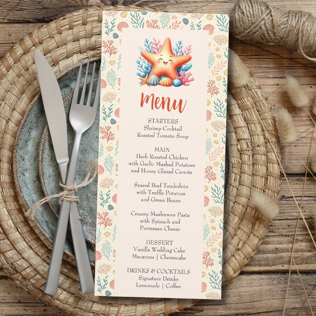 Menu Beauté Pastel Océan Étoile de Mer Baby Shower Pers (Créateur téléchargé)