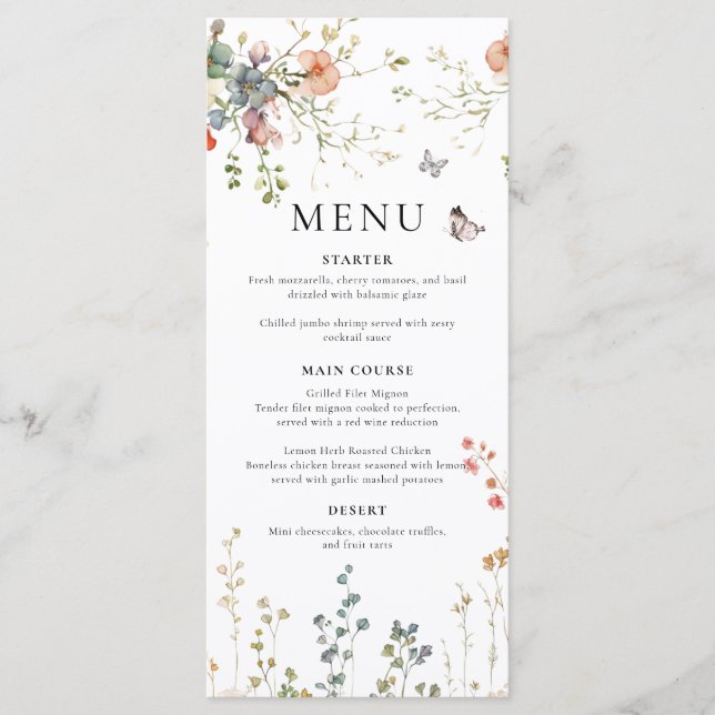 Menu Bébé en fleurs Baby Shower aux fleurs sauvages (Devant)
