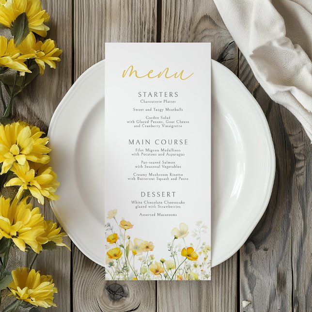 Menu Bébé Jaune En Fleur Baby shower Fleur sauvage Flor (Créateur téléchargé)