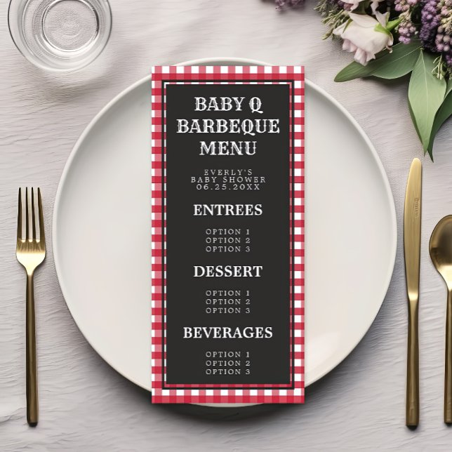 Menu Bébé Q Rouge En vichy Baby shower plaqué (Créateur téléchargé)