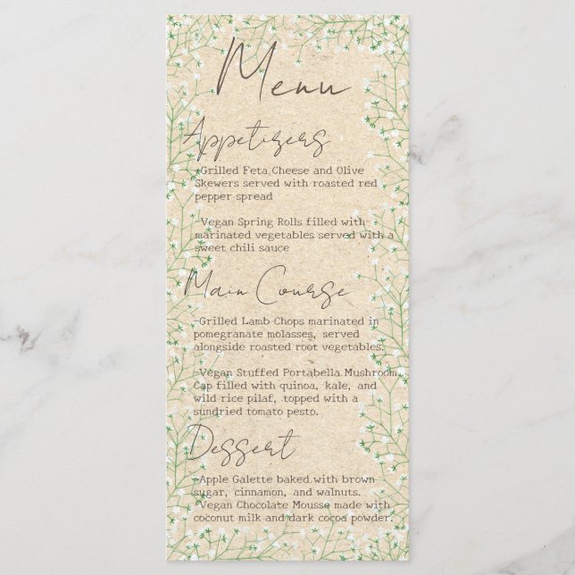 Menu Bébé's Breath Élégant Floral Rustic Boho Mariage (Devant)