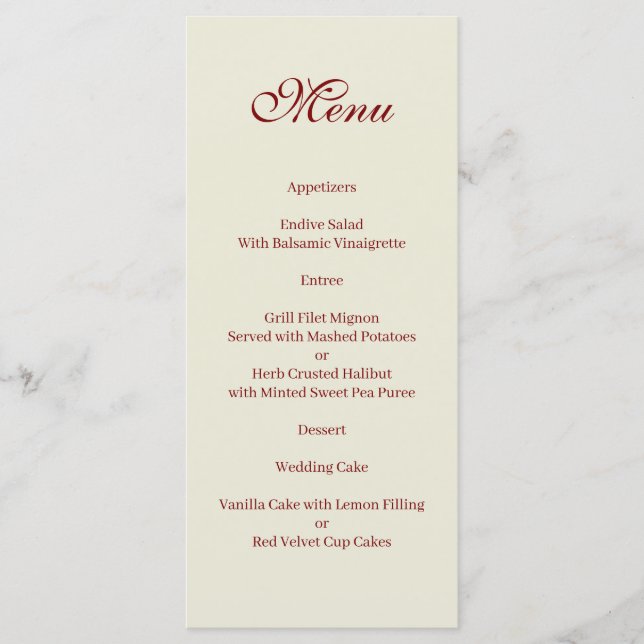 Menu beige et bordeaux simple et élégant (Devant)