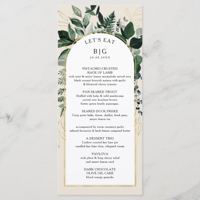 Menu Beige ivoire élégant Arc botanique moderne mariage (Devant)