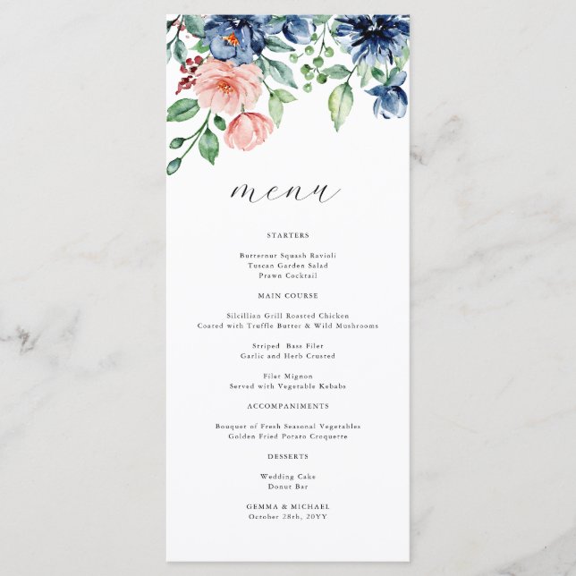 Menu Belle aquarelle Floral & Mariage de verdure (Devant)