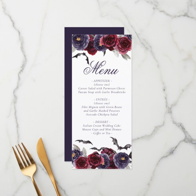 Menu Belle déplaisante | Roses gothiques foncés avec ch (Devant/Arrière en situation)