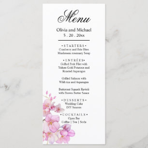 Menu Belle eau rose mariage de fleurs de cerisier