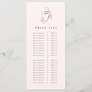 Menu Belle liste des prix faciaux