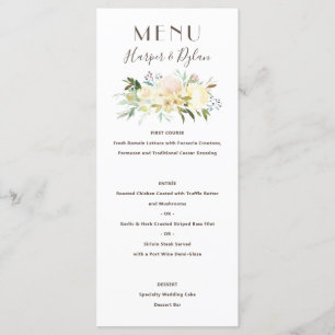 Menu Belles fleurs Mariage aquarelle