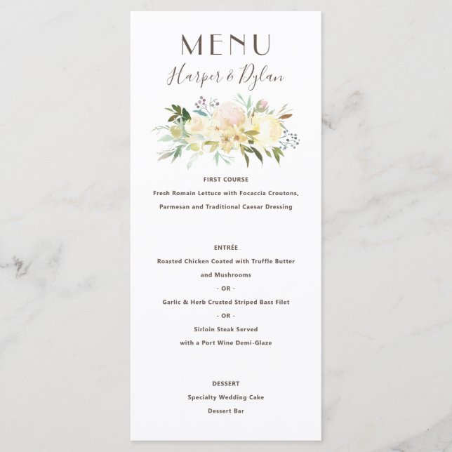 Menu Belles fleurs | Mariage aquarelle (Devant)