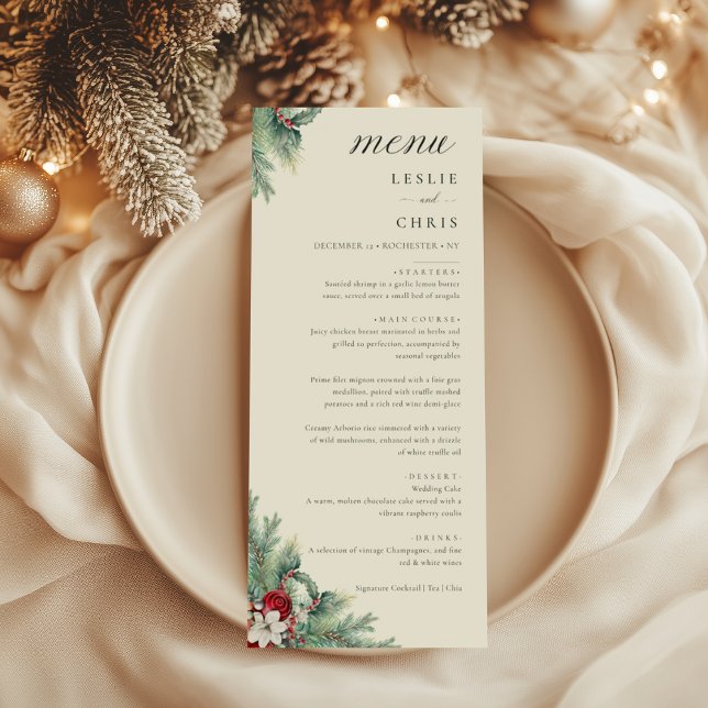 Menu Berries d'hiver et Pine Aquarelle Mariage de verdu (Créateur téléchargé)
