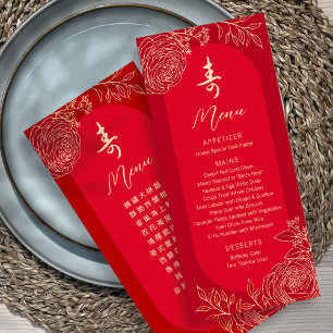 Menu Bilingue Ranunculus Chinois "Longévité" Anniversai