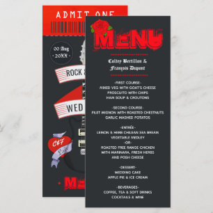 Menu Billet de mariage Rock and Roll