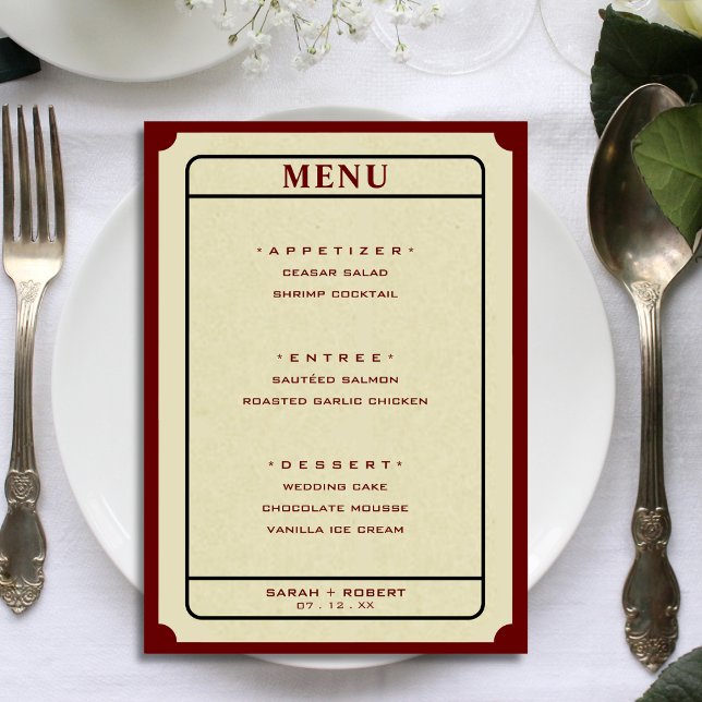 Menu Billet Retro 5x7 Mariage (Retro Ticket Stub 5x7 Wedding Menu)