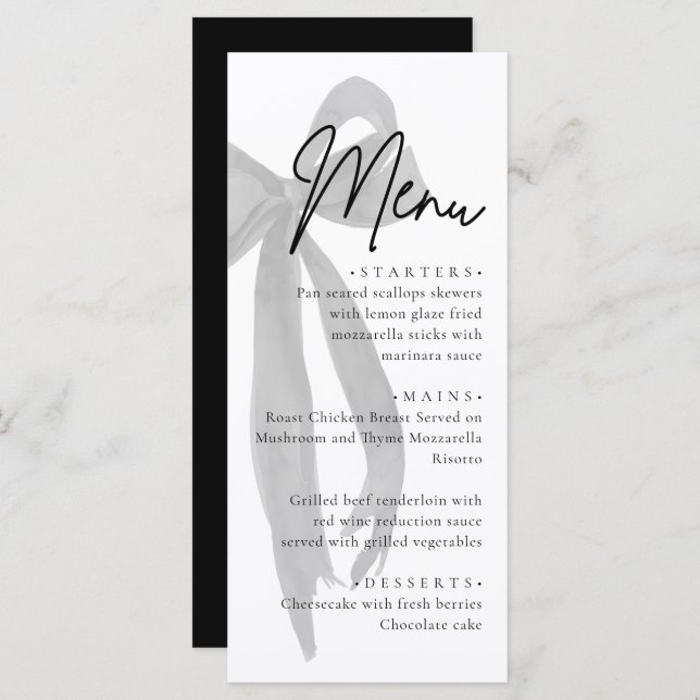 Menu Black Bow She's Tying the Knot Fête des mariées (Devant / Derrière)