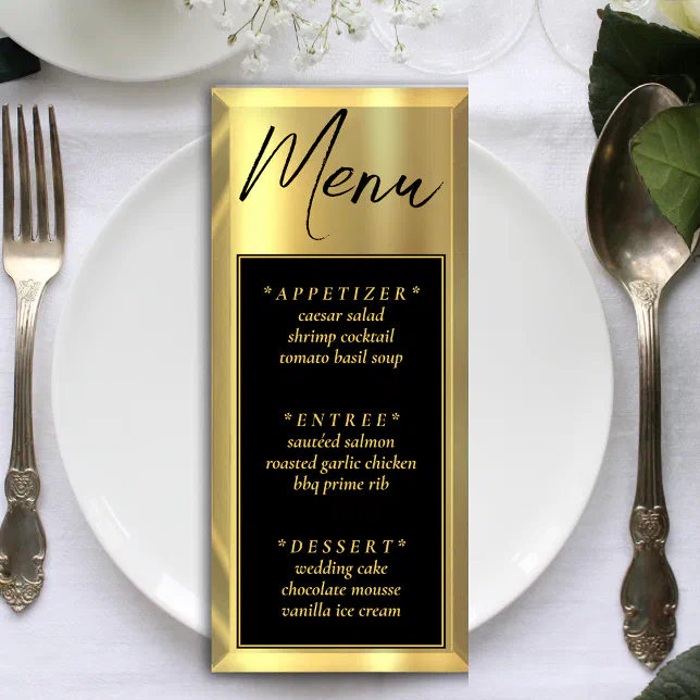 Menu Black & Gold Bar Elégante Réception de mariage Zazzle.fr