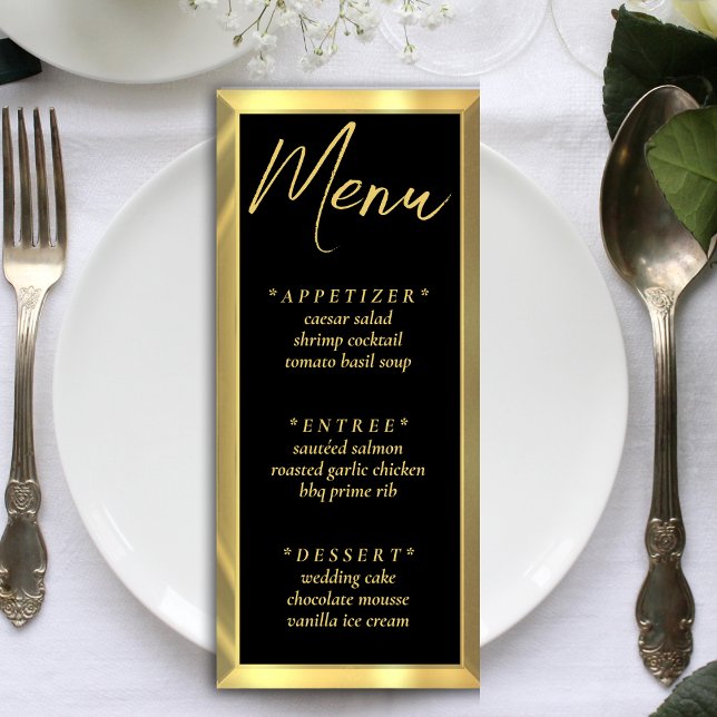 Menu Black & Gold Bar Elégante Réception de mariage (Black & Gold Bar Elegant Wedding Reception Menu)