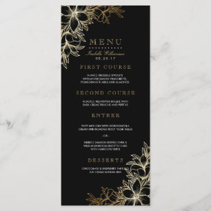 Menu Black & Gold Floral Engagement Party