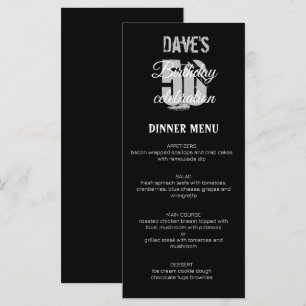 Menu Black Minimalist 50e Fête d'anniversaire